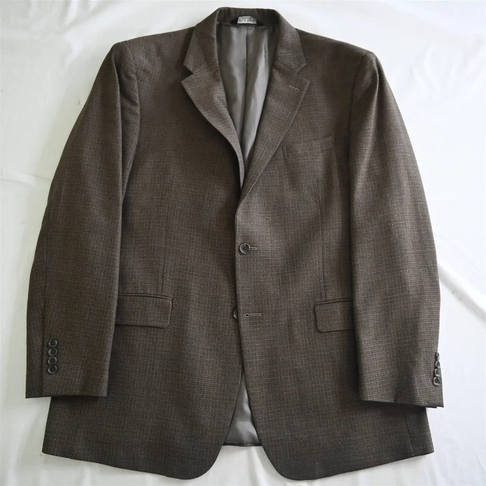 Jos A Bank 46L Brown Check‎ 100% Wool Mens Blazer Suit Jacket Sport Coat